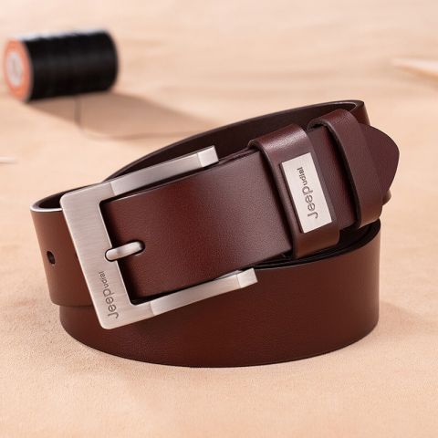 Dây lưng da bò xịn chữ JEEP - Nâu C952B