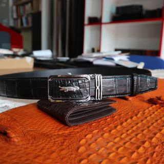 Thắt lưng cá sấu vân bụng trơn khâu viền 2 bên bản 4cm E630