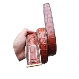 Dây nịt cá sấu liền gai lưng khóa bấm 3,5cm dây nâu đỏ nổi bật E743