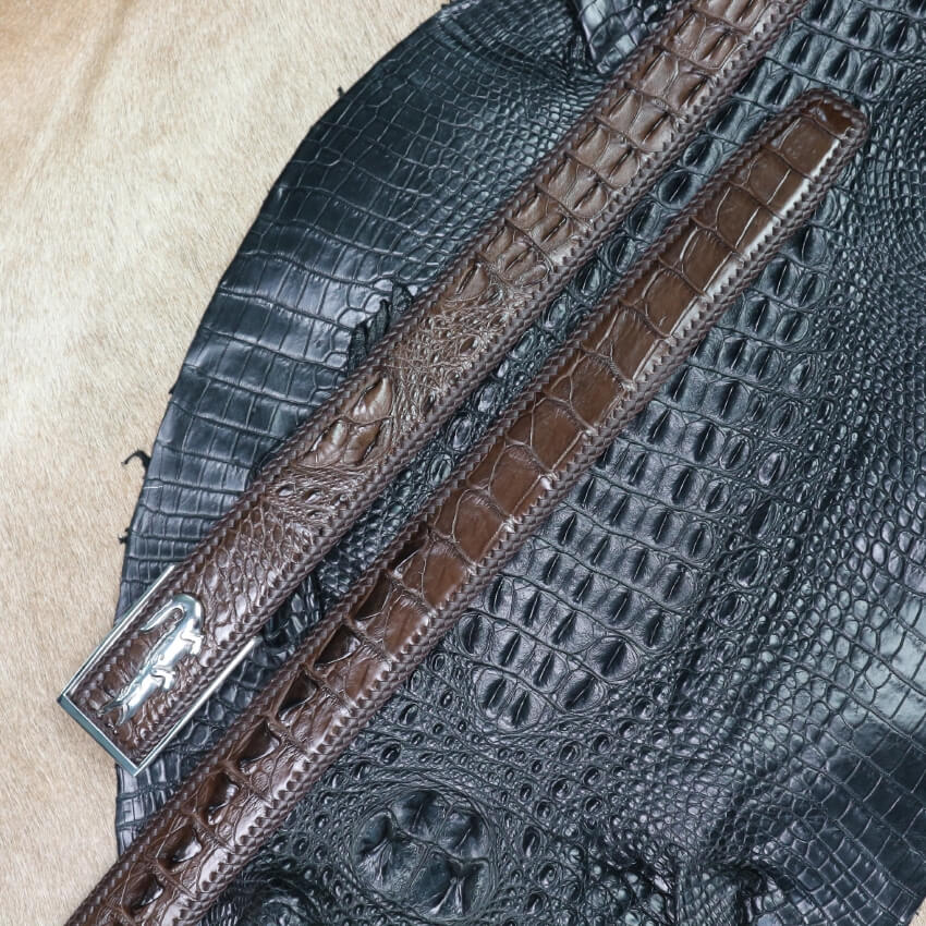 Dây lưng vân gai cá sấu liền đan viền đẳng cấp bản 4cm khóa vàng chất lượng E780