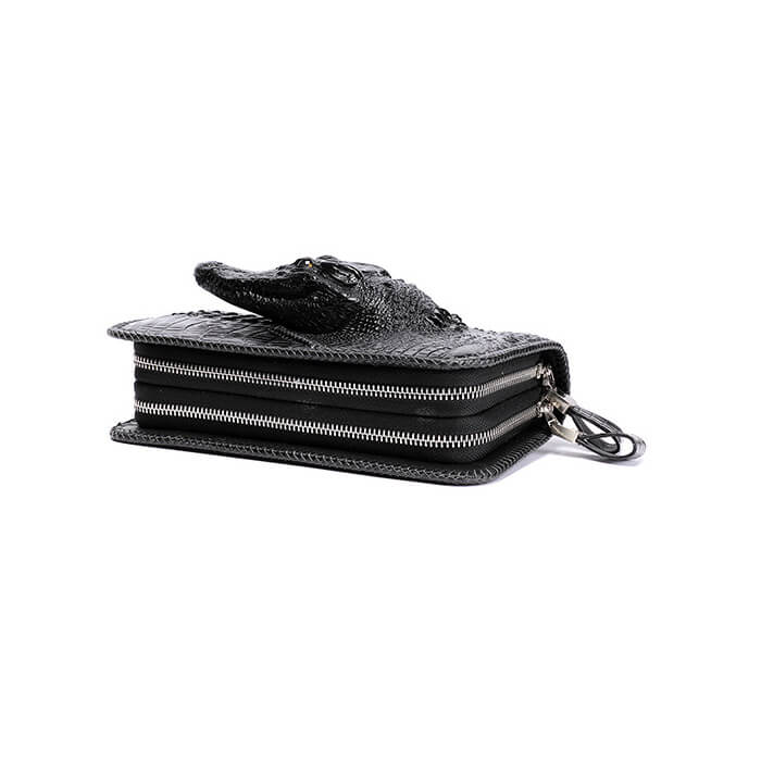 2 dây kéo khóa của chiếc ví cầm tay da cá sấu F350A