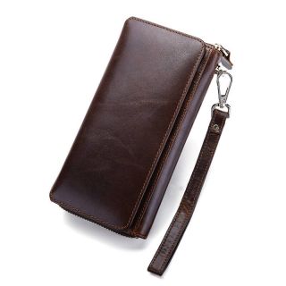Ví cầm tay nam da bò dáng sang trọng 2 màu nâu + đen D700